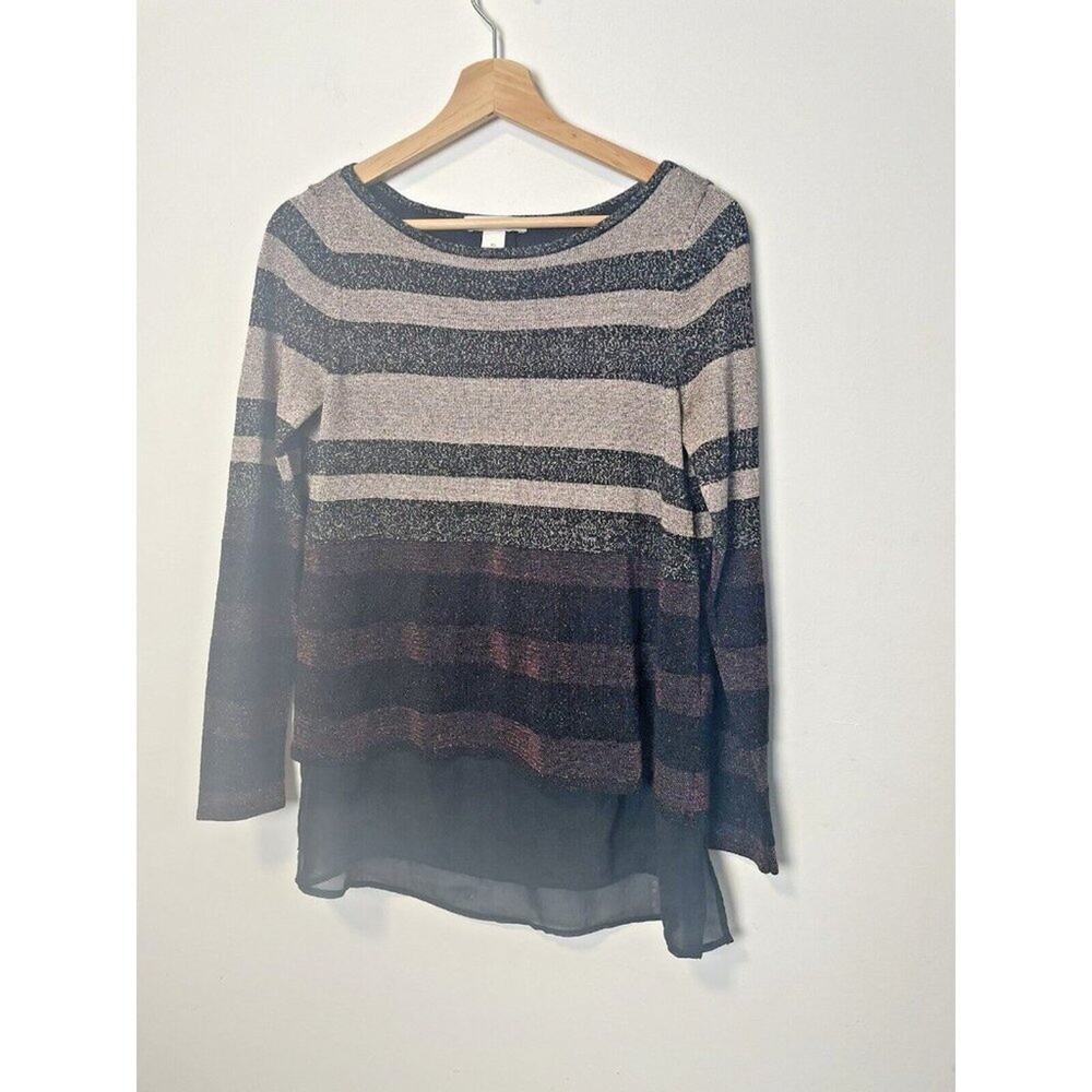 White House Black Market Women's XS high low long sleeve glitter top